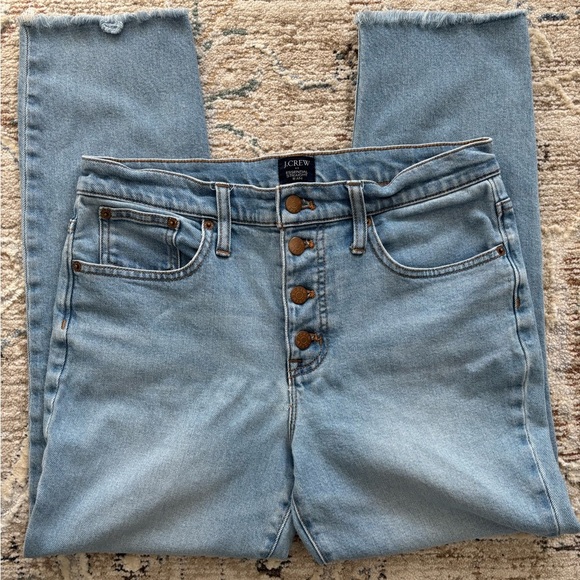 J. Crew Factory Essential Straight‎ Jean Button Fly Light Wash Raw Hem Size 29 - Picture 1 of 9